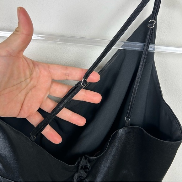 Birdy Grey floor length shiny satin one shoulder lace tie-up back gown size: S - Picture 11 of 15